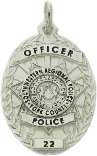 Custom York, Pennsylvania Southwestern Regional Police Officer badge pendant in sterling silver.