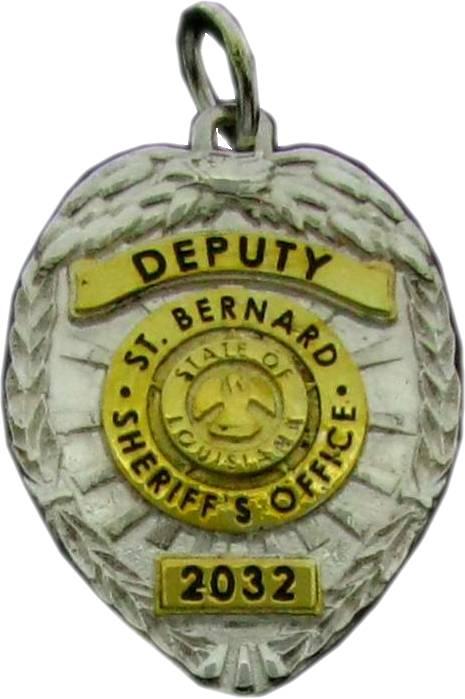 Saint Bernard Parish, Louisiana LA Sheriff Deputy custom badge charm pendant in sterling silver with gold plated ribbons and center detail