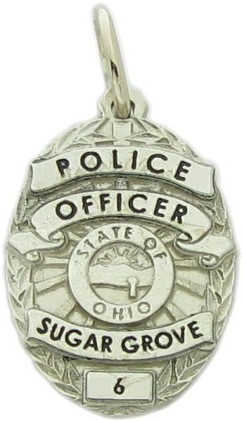 Custom Sugar Grove, Ohio Police Officer badge pendant in 10k white gold.