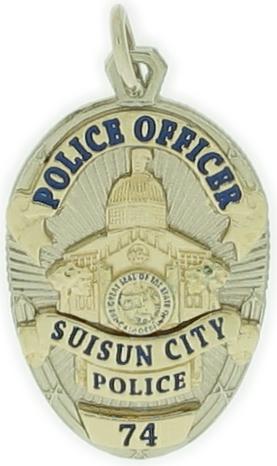 Suisun City CA custom Police badge pendant, 14k gold.