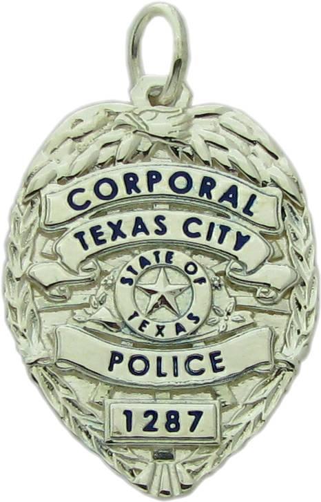 Texas City, TX Police Officer badge pendant in sterling silver