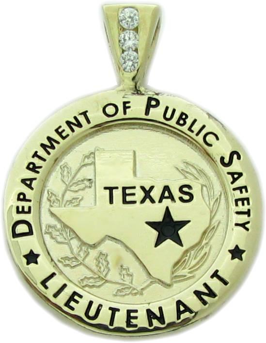 Texas DPS, TX DPS, badge pendant, 10k gold, diamonds, custom