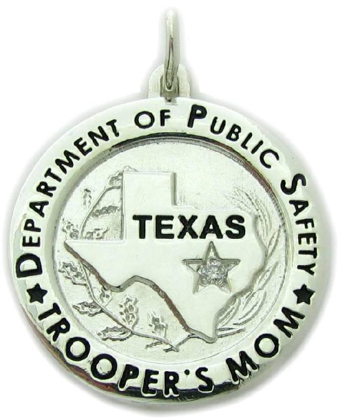 Texas Department of Public Safety Trooper's Mom custom badge pendant in sterling silver