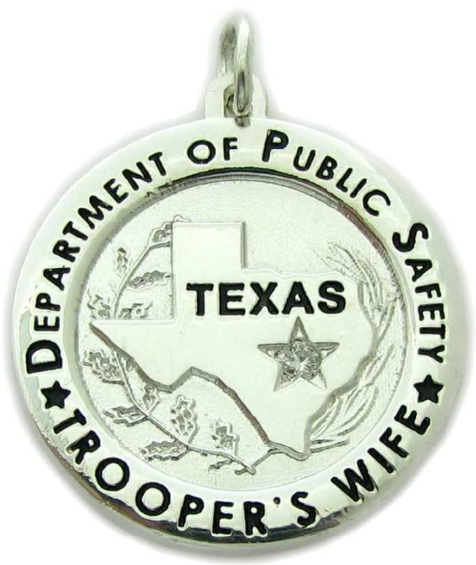 Texas Department of Public Safety Trooper's Wife custom badge pendant in sterling silver
