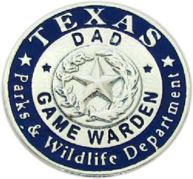 Texas Parks and Wildlife Game Warden custom badge lapel pin in sterling silver with blue background and highlights