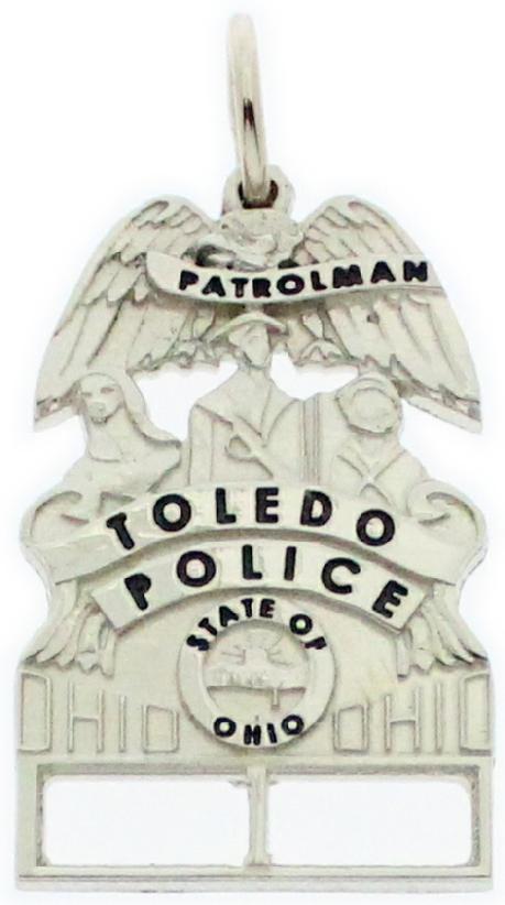 Toledo OH Ohio Police Patrolman badge pendant with badge number 1 in 10k white gold.