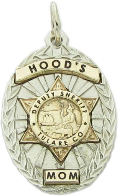 Custom Tulare County Deputy Sheriff badge pendant in 10k yellow and white gold.