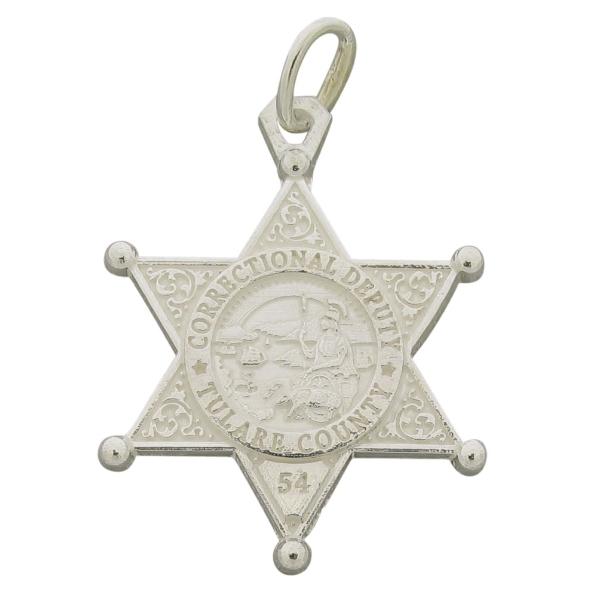 Custom Tulare County CA Correctional Deputy memorial badge pendant in sterling silver.