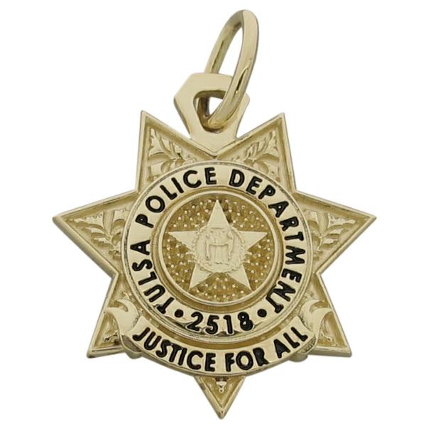 Custom Tulsa OK Police Officer badge charm in 10k yellow gold.