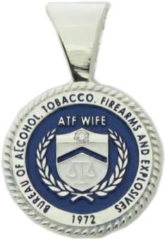 Custom U.S. Bureau of Alcohol, Tobacco, Firearms, & Exposives badge pendant in sterling silver with optional stone and extra heavy pendant bail for a larger neckchain.
