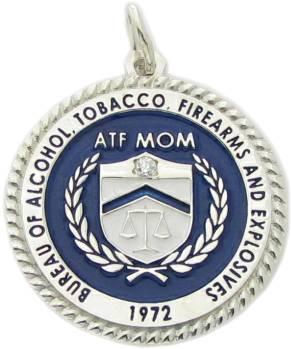 Custom United States Bureau of Alcohol, Tobacco, Firearms, & Explosives badge pendant in sterling silver with optional stone.