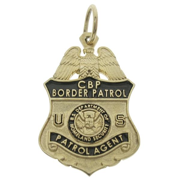 Custom U.S. Customs & Border Protection Agent badge memorial pendant in gold plated sterling silver with black enamel.