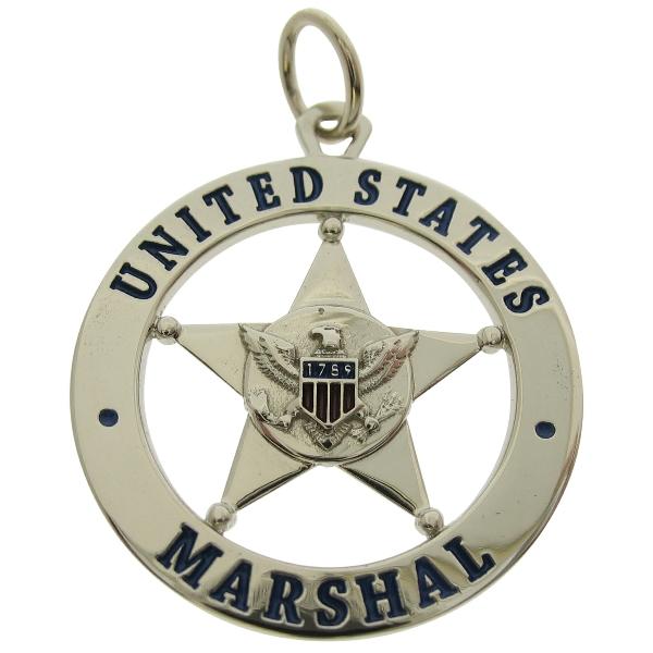 Custom U.S. Marshal badge pendant in 10k white gold.