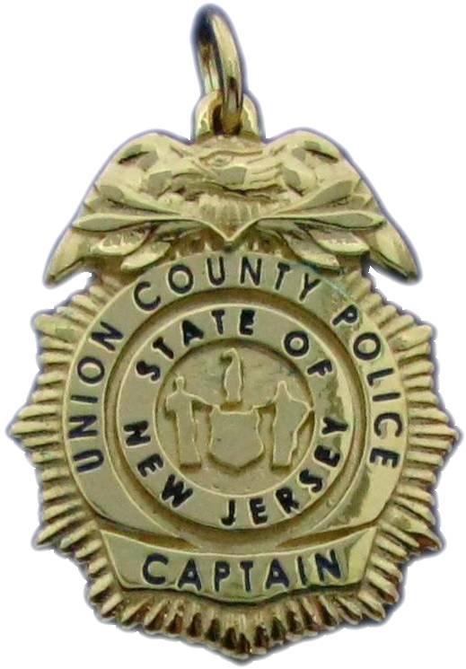 Union County, New Jersey NJ Police Captain custom badge pendant charm in 14k yellow gold