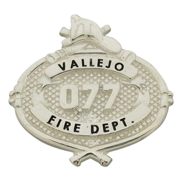 Custom Vallejo CA Firefighter badge pendant in sterling silver.