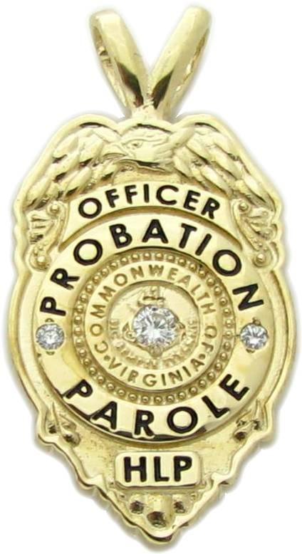 VA DOPP, Virginia Probation & Parole Officer badge pendant in 10k gold with diamonds