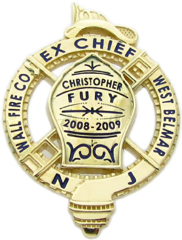 Wall Fire Co., Belmar, NJ, fire badge pendant, 14k gold, custom