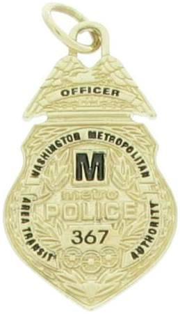 Washington, DC Metrolpolitan Area Transit Authority Police Officer custom badge charm pendant in 14k yellow gold