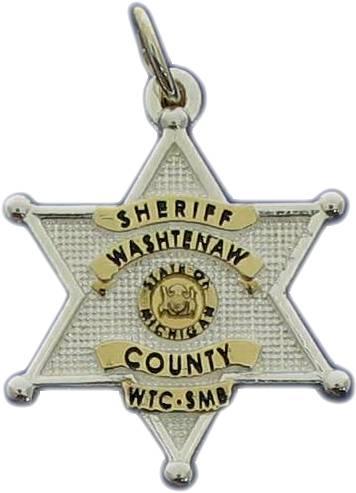 Washtenaw County, Michigan MI Sheriff's Deputy custom badge pendant charm in sterling silver with gold plated ribbons and center detail