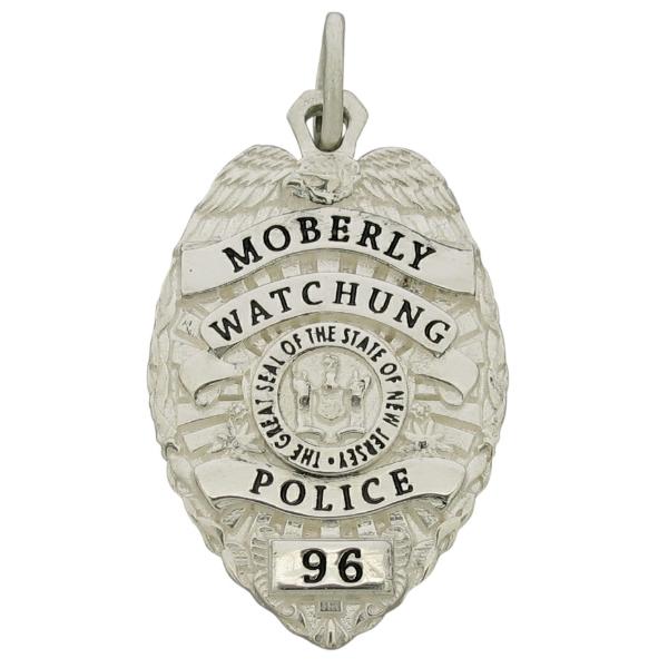 Custom Watchung NJ Police Officer badge pendant in sterling silver.