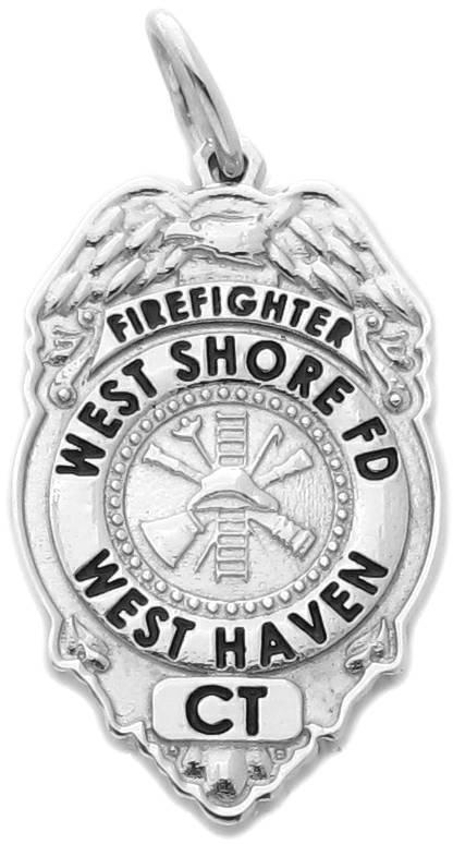 West Shore FD, West Haven, New Jersey, NJ, firefighter badge, pendant, custom, 10k gold