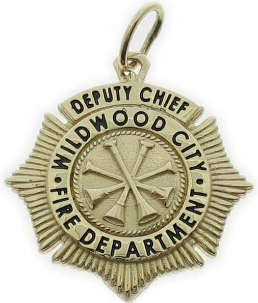 Wildwood City NJ Fire Deputy Chief custom badge pendant, 10k gold.