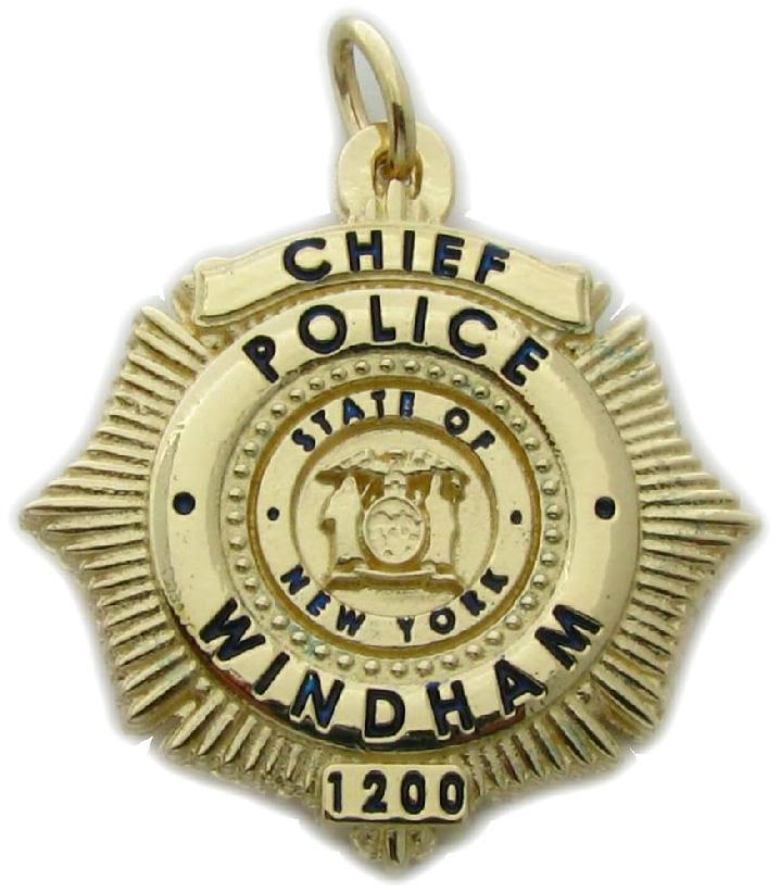 Windham, New York NY Police Chief custom badge pendant in 14k yellow gold