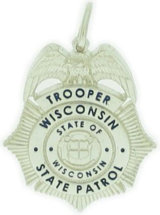 Wisconsin State Patrol custom Trooper's badge pendant, sterling silver.